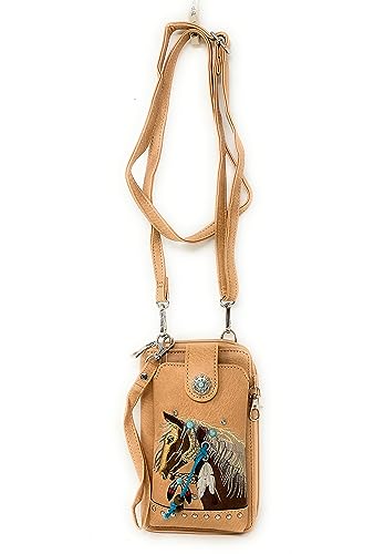 Texas West Western Style Small Embroidery Horse Crossbody Cell Phone Purses Handbags with Coin Pocket in 4 colors