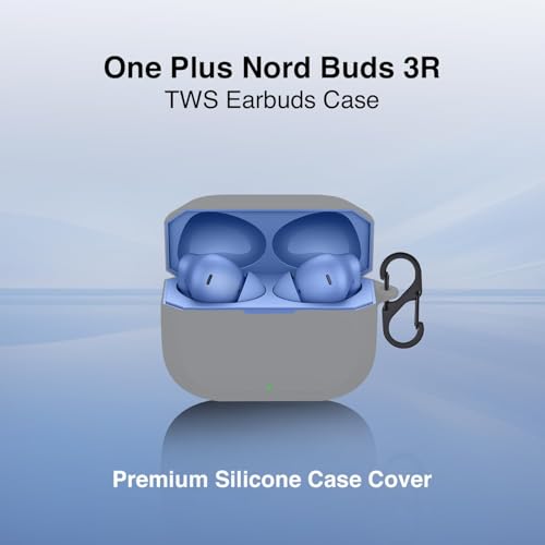 Image of Prolet Silicone Earbuds Case Compatible with OnePlus Nord Buds 3R - Shockproof Dustproof Cover, 360 Full Protection, Anti-Scratch Soft TPU, Carabiner Hook (Grey)