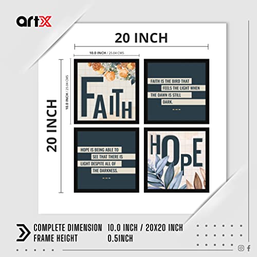 Image of ArtX Paper Motivational Quotes Hope Faith Wall Frame Art Painting, Framed Paintings For Home Office Decor 20 X 20 inches, 10.0 X 10.0 each, Multicolor Posters With Frame, Set of 4 (Hope Faith)