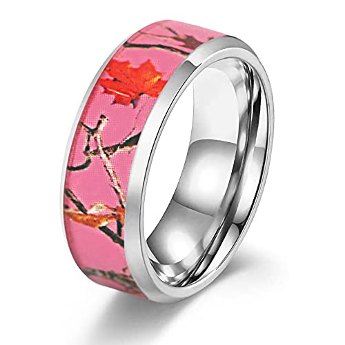 Stainless Steel Pink Camo Ring - Pink Camo Band - Engagement Ring - Wedding Rings - Promise Rings for Couples - Camo Wedding Ring - Camo Wedding Rings - Camo Rings for Women