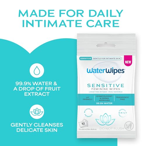 WaterWipes Sensitive Feminine Wipes, 99.9% Purified Water, pH Friendly for Daily Intimate Care, Gynecologist Approved, Fragrance Free, 50 Count (5 Packs) - image 2