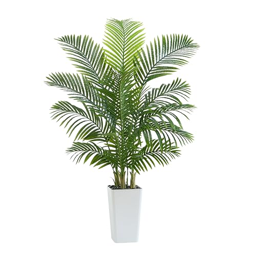 TNGGNT 150cm Künstliche Palmen Pflanzen Groß, Künstliche Pflanzen Wie Echt, Kunstpflanze mit Weißer Hoher Pflanzer Areca Palme Baum für Wohnzimmer Balkon Schlafzimmer Büro, Fake Kunstpflanze