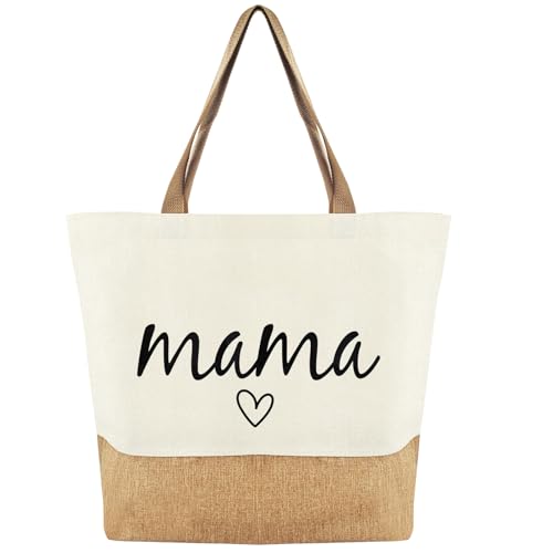 Muttertagsgeschenke Jutebeutel Mama Geschenk, Shopper Bag Damen Stofftasche, Jute Baumwolltasche als Geburtstagsgeschenk, Jute Einkaufstasche Groß, Geschenke für Mama zum Geburtstag, Muttertag