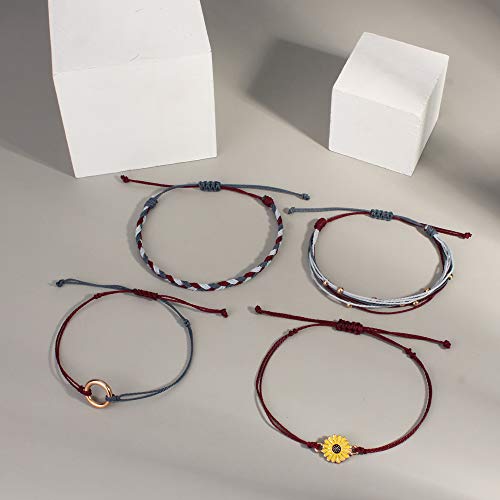 Image of Stackable Sunflower String Bracelets Cute Boho Braided Summer Beach Jewelry