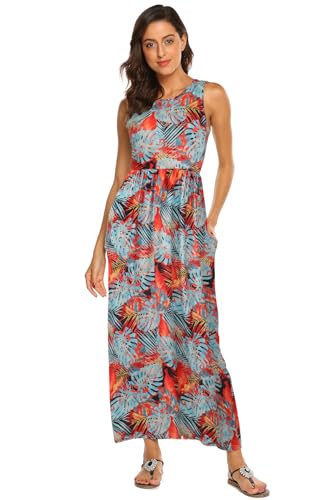 Image of Hount Women's Summer Sleeveless Striped Flowy Casual Long Maxi Dress with Pockets