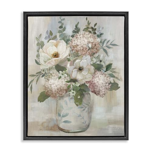 Hydrangeas Magnolias Bouquet Floral, 17 x 21 Inch Canvas in Floater Frame