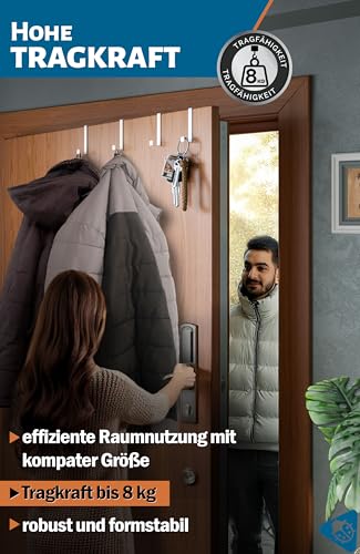 Menz Türhaken zum Einhängen - 10 Stück Kleiderhaken für Tür, kompakte Haken zum Einhängen mit hoher Tragkraft, platzsparende Türgarderobe, flexible Türhakenleiste, weiß