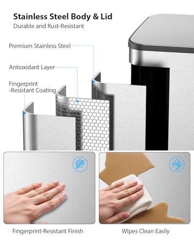 Lovewind Trash Can, 2 x 10.5 Gallon (2 x 40 L) Garbage Can for Kitchen Dual Compartment Recycling Kitchen Step Trash Bin, Stainless Steel Trash and Recycle Bin Combo with Soft-Close Lid, Silver