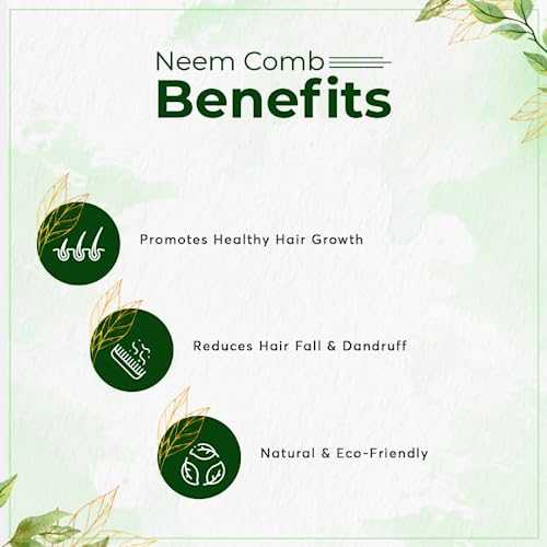 Image of Organic Medium Wide Tooth Neem Wood Comb for Stimulating Hair Growth, Help in Dandruff Removal | For Men & Women | For Anti Dandruff, Frizz Control & Healthy Scalp (Pack of 1)