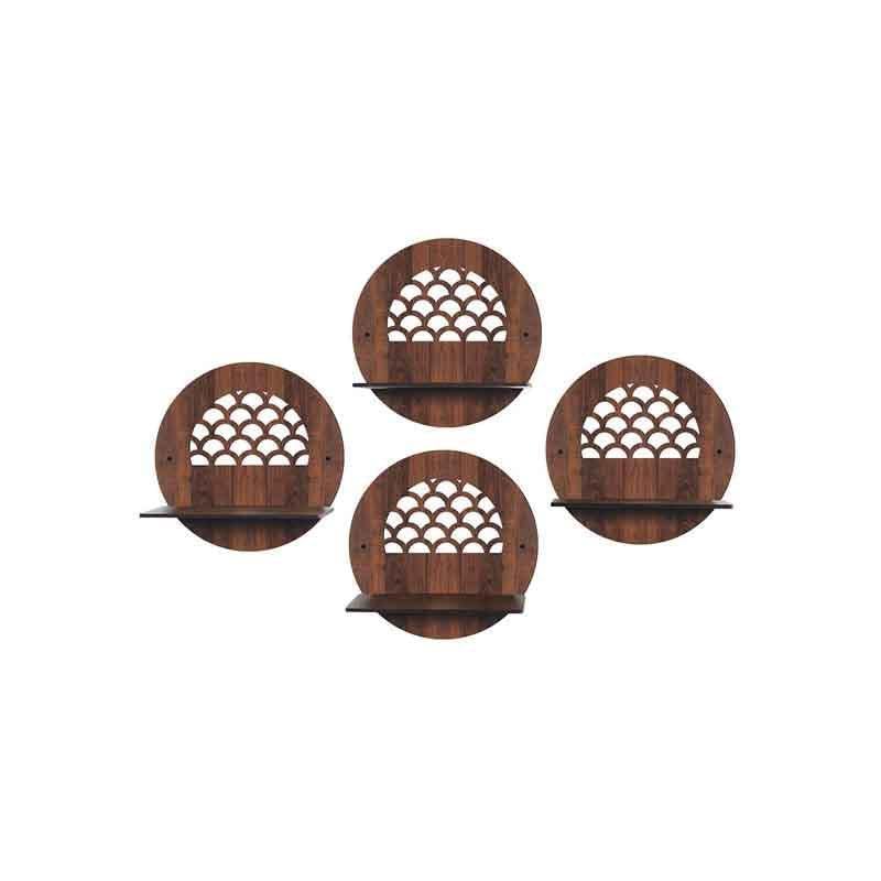 Rellon Industries Wall Mounted Shelf for Living Room Stylish MDF Floating Shelf, Freestanding for Living Room, Bedroom, Kitchen - Easy Assembly, Set of 4((Round Shelf) 2