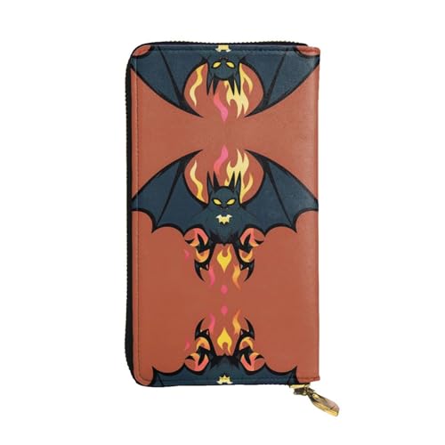 Women's Long Cash Wallet, PU Leather Elegant Clutch Change Purses with Zipper, Travel, Gifts (Blazing Bat Print)