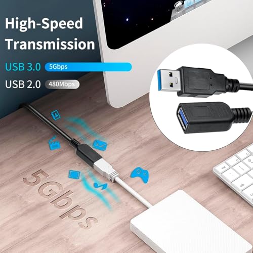 Image of ikis 30cm USB 3.0 Extension Cable Extender SuperSpeed 5 Gbps USB 3.0 Type A Male to USB A Female Extension Cord for Printer, Mouse, Pen Drive 30cm