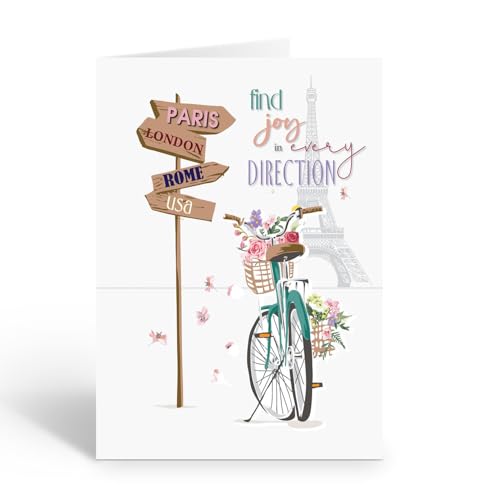 Image of Stonehouse Collection | Floral Basket Bike Parisian Note Card | Paris Note Card | French Note Cards | (Paris Sign Post)