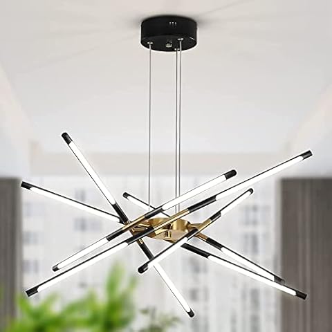 Modern Sputnik Chandeliers,LED Ceiling Light,Black and Gold Chandelier,Embedded Pendant Lights New Art Hanging Lamps for Dining Room,Kitchen,Bedroom,Living Room (12 Heads) (Neutral Light) Cover