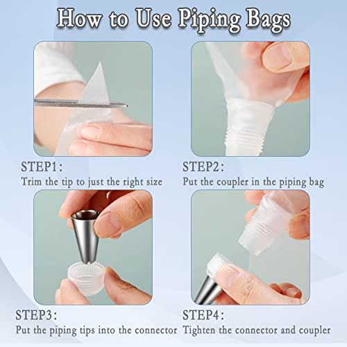 Disposable Piping Bags And Tips Set - 14 Inch Thickened Pastry Bags With 6 Tips 2 Couplers And 6 Bag Ties, 100 Pieces Anti-Burst Icing Piping Bag For Cream Frosting Cookie Cake Decorating Supplies #TOP5
