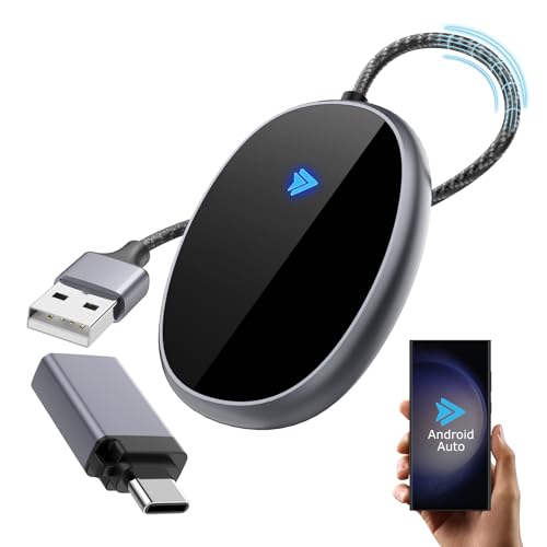 Adattatore Android Auto Senza Fili, Dongle USB per Autoradio con Android Auto cablato OEM, Compatibile con il 98% delle auto con Android 10 e superiore