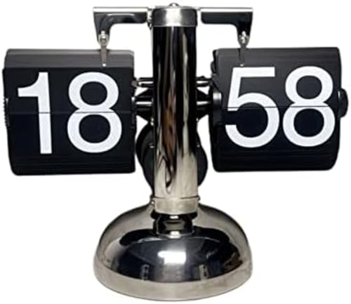 Momgla レトロフリップクロック パタパタ時計 おしゃれな卓上置き時計 回転式スタンドクロック 入学祝い・新築祝いに最適 リビング・オフィス用 | ギフト・プレゼントにも (シルバー+ブラック 24時間制)