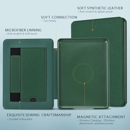 Image of CoBak Lightweight Stand Case for 7 inch Kindle Paperwhite 12th Gen 2024 and Kindle Colorsoft with Right Hand Strap - Compatible with iPhone MagSafe, for Samsung /Belkin /Anker Wireless Charging Pads