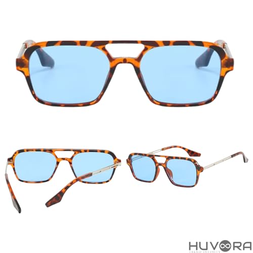 Image of Retro Flat Square 70's Aviator Double Bridge Metal Sunglasses for Men Women | Anti Blue UV Protection Zero Power Stylish Computer Night Driving Glasses | Trendy Branded Goggles