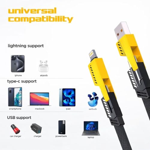 Image of 4-in-1 Fast Charging Cable, USB-A & USB-C to USB-C, Lightning & USB A, 60W PD Fast Charger, Braided Nylon Multi Charging Cable, Data Sync, 1.2M, Black