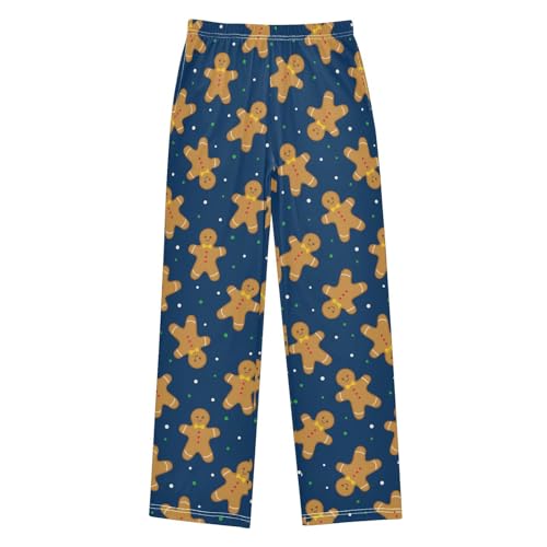 Boys' Pants Winter Gingerbread Man Dark Blue Long Bottoms Jogger Pants Elastic Waist Trousers with Pockets S-XL