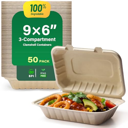 yoyomax 100% Compostable To Go Food Containers with Lids -