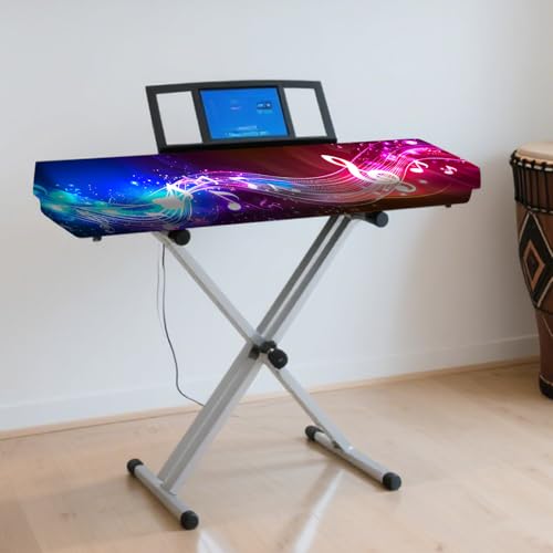 Image of Nuxovilar Stretchy 88 Keys Keyboard Piano Dust Cover, Dust | Proof Elastic Milk Silk with Colorful Music Note Wave Designs for Digital Pianos