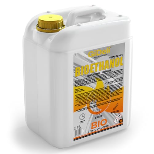 GiDeli Bioetanol - 10 l de etanol 96,6% de alcohol orgánico sin olor, para chimeneas interiores y exteriores