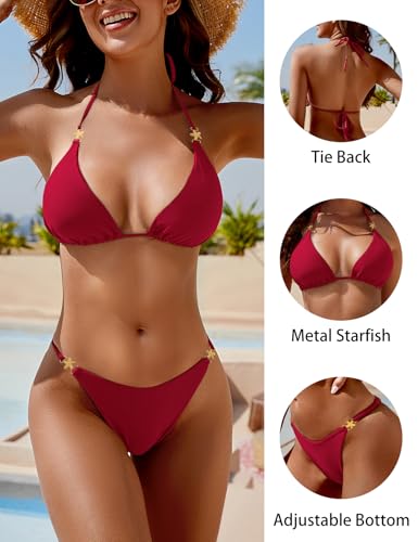 Image of Zuvebamyo Women's Two Piece Bikini Sets Sexy Halter Ring Swimsuit Triangle String Cheeky Bathing Suit