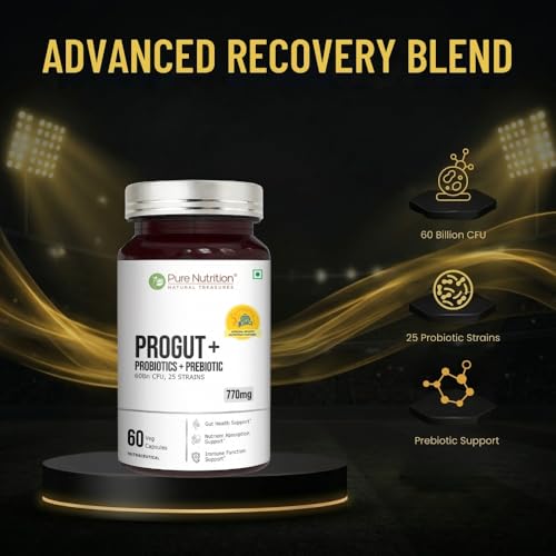 Image of Pure Nutrition Progut + | Probiotics Supplement 60 Billion CFU | Gut Health Supplements with Probiotic | Gut Cleanse with Prebiotics and Probiotics | Supports Digestive Health | Relief from Gas & Bloating - 60 Capsules