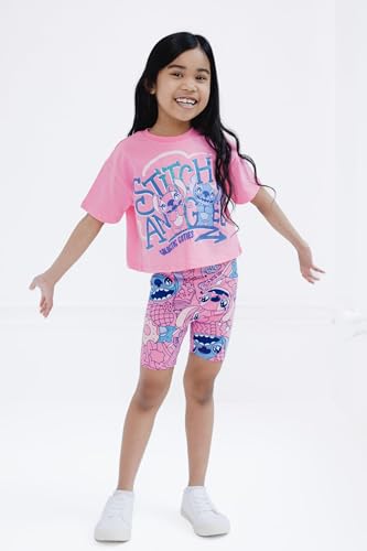 Image of Disney Junior Girls Cropped Boxy T-Shirt and Bike Shorts Outfit Set Toddler to Big Kid Sizes (2T - 14-16)