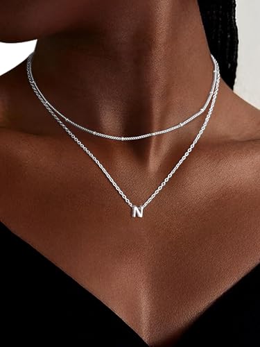 ChicSilver Layered Initial Necklace for Women, 925 Sterling Silver Personalized Letter A-Z Pendant Necklaces, Hypoallergenic Silver Choker with Adjustable 16" Rolo Chain, Dainty Birthday jewelry2
