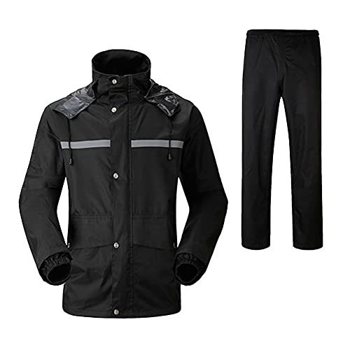 YOUCAI Herren Wasserdichtes Jacken mit Kapuze und Regenhose mit Reflexstreifen Regenmantel Regenbekleidung Outdoor Motorrad wasserdichtes Radfahren Splits Regenanzüge Arbeitskleidung Schwarz 4XL Cover