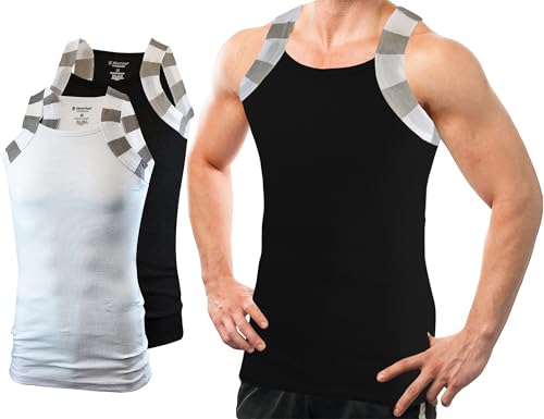 Different Touch 2 Pack Men Square Cut Two Tone Trim Tank Top