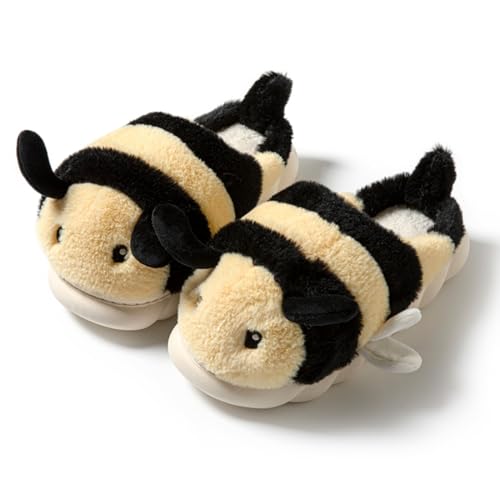 Baiyuruodie Cute Bee Slippers: Unisex Soft Plush Comfortable, Non-Slip, Warm Animal House Slippers for Men and Women
