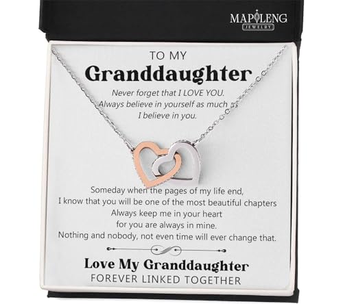 To My Granddaughter Necklace From Grandma Grandpa, Interlocking Heart Necklace, Granddaughter Gifts From Grandma, Grandpa Granddaughter Gift, Gifts For Granddaughter On Birthday, Graduation, Christmas2