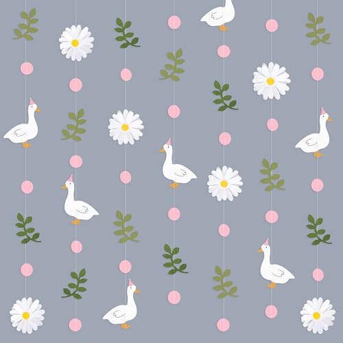 Image of Pink Silly Goose 3D Daisy Flower Leaf Polka Dot Hanging Streamer Garland Banner for Silly Goose Themed Birthday Wedding Bridal Shower Spring Summer Party Decorations Supplies