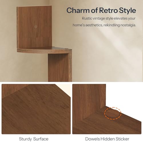 Image of HOOBRO Corner Shelf Wall-Mounted, Set of 2 Floating Corner Shelves for Wall, 5-Tier Corner Bookshelves for Living Room, Bedroom, Bathroom, Home Office, Walnut WL26BJP201