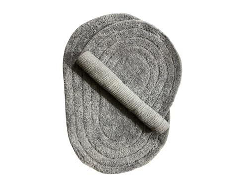 Image of My Home Cotton Door Bath Mat Super Soft Non Slip Mats for Bathroom, Door,Large, Pack of 2 (Oval Solid Grey)
