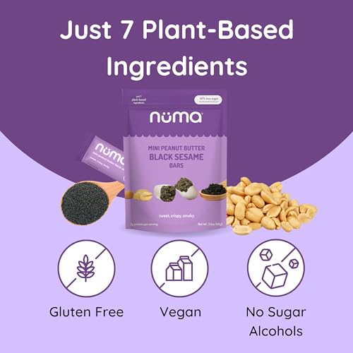 Image of Mini Peanut Butter Black Sesame Bars - Vegan, Low Sugar, High Protein, Low Calorie, All Natural, Gluten Free - Crunchy Plant Based Snack - 3 Bags with 8 Individually Wrapped Pieces
