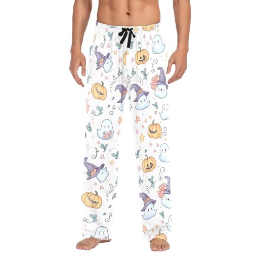 Spirits with Pumpkins Men's Cotton Pajama Pants with Pockets and Drawstring Comfortable and Stylish,S2