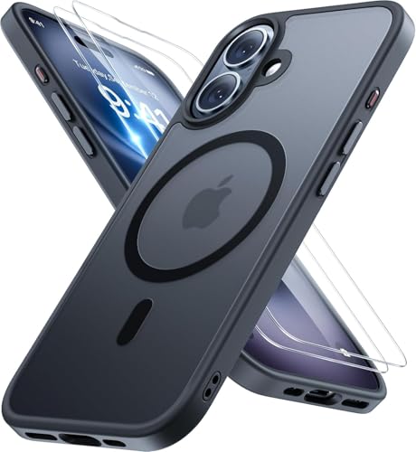 Image of Miracase Magnetic for iPhone 16 Plus Case [with 2X Screen Protectors] [Compatible with MagSafe], Slim Thin Phone Case Military-Grade Protected for iPhone 16 Plus Cover Bumper 6.7 Inch, Black