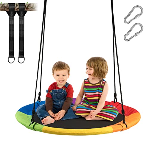 GYMAX Altalena Sospesa da Giardino, Sedia Dondolo con Portata Max.150 kg, Swing Bambini e Adulti, Telaio in Metallo, Regolabile tra 100-180 cm, Rontonda/Esagonale (100x100 cm, Colorato)