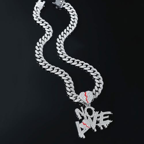 Miami Mens Cuban Link Chain Plated Bling Cuban Necklace Diamond No Love Chain for Men，Men's Fashion Jewelry，Hip-hop Cuban Chain3