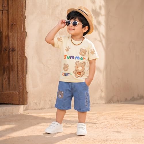 Image of Krishn Creations Kids Clothes for Boys | Cotton Printed Half Sleeve T-shirt and Shorts Baby Boy Dress | Casual Wear Kids Clothes