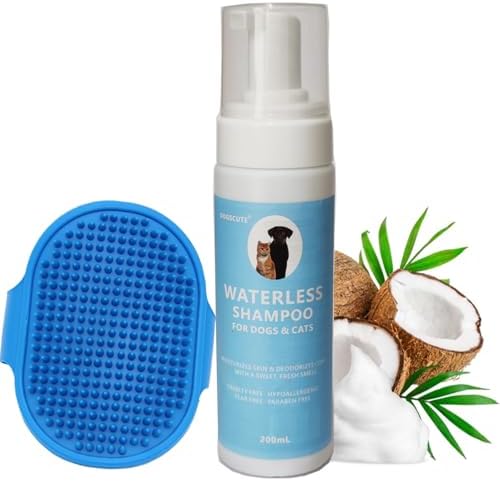 Waterless No Rinse Dog Shampoo, Dry Shampoo for Dogs with Silicone Brush, PH-Balanced Dry Shampoo Foam for Dogs & Cats, Clean Moisturizes Skin & Deodorizes Coat with Fresh Smell