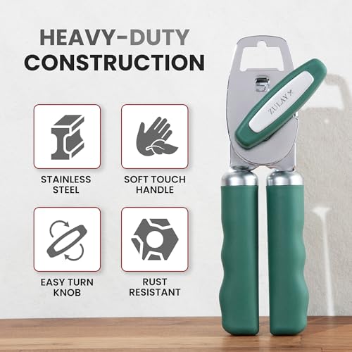 Image of Zulay Kitchen Manual Can Opener Heavy Duty Patented Stainless Steel, Pine