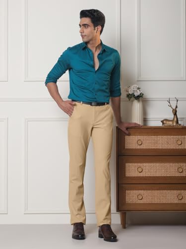 Image of SUBTRACT Men 4 Way Stretch Wrinkle Free Slim Fit Formal Trouser in with 2 Inch Flexible Waistband | Men's Trousers for Office Or Party
