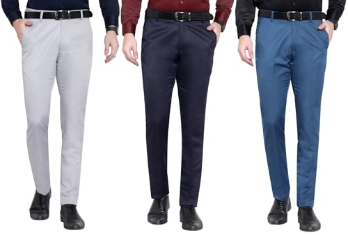 Image of ABLESTAR Men's Polycotton Slim Fit Formal Trouser - Spendex Cotton Casual Pant for Men - Breathable, Lightweight, Adjustable Formal Trouser for Men - Pack of 3