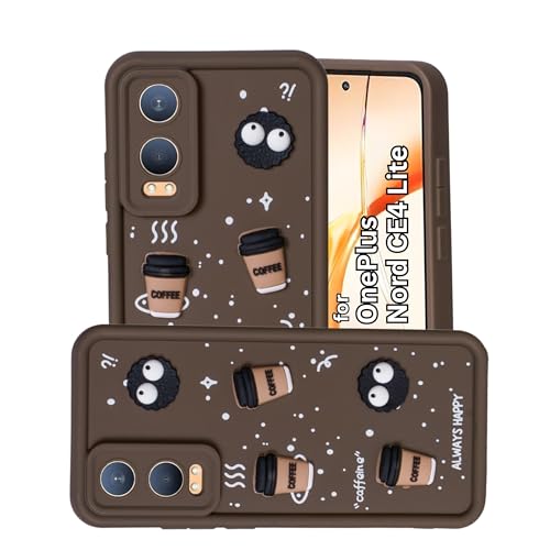 Image of DARKFIT Back Case Cover Compatible for OnePlus Nord CE4 Lite 5G | Cute Fun Cartoon Ball 3D Coffee Silicone Case | Body Protection | Camera Protection | Shock Proof | Color Brown